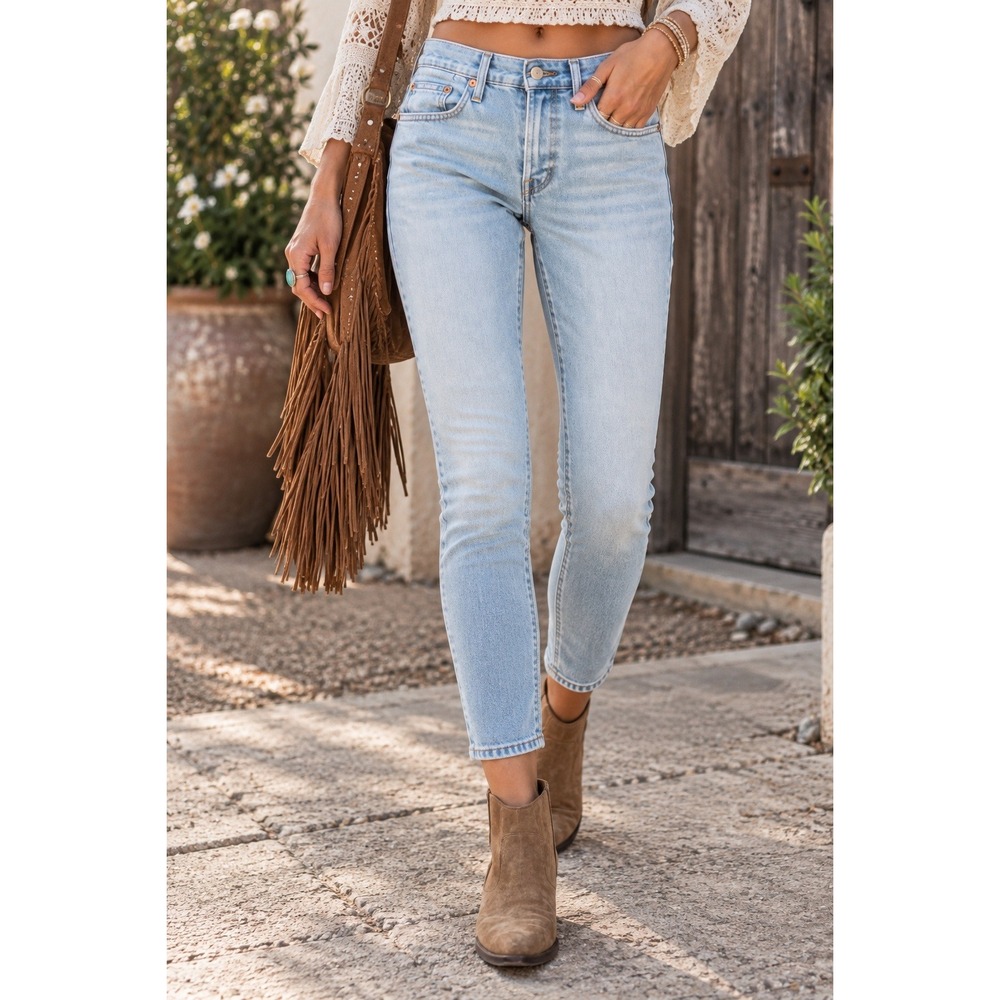 Levis Wedgie Skinny Jeans Light Wash High Rise Button Fly Slimming Women 30 Crop